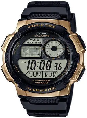 Casio Men's Quartz World Time Illuminator Five Alarm 45mm Watch AE1000W-1A3V Casio Men's Quartz World Time Illuminator Five Alarm 45mm Watch AE1000W-1A3V