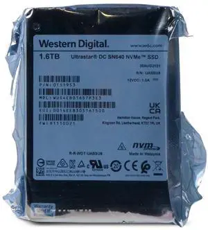 WD SN640 1.6TB WUS4CB016D7P3E3 0TS1953 PCIe Gen 3.1 x4 4GB/s U.2 NVMe 2.5" SSD WD SN640 1.6TB WUS4CB016D7P3E3 0TS1953 PCIe Gen 3.1 x4 4GB/s U.2 NVMe 2.5" SSD