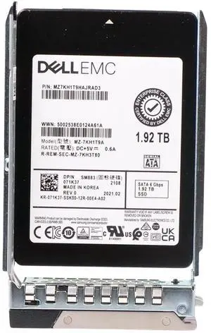Dell 1.92TB SATA 6Gb/s MLC 3 DWPD 2.5" Enterprise SSD 071K37 G16 Dell 1.92TB SATA 6Gb/s MLC 3 DWPD 2.5" Enterprise SSD 071K37 G16