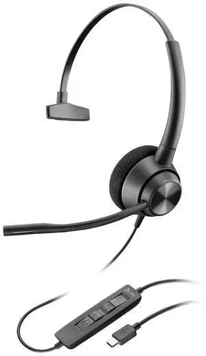 Poly EncorePro 310 USB-C Monoaural Headset TAA - Mono - USB Type C - Wired - 20 Hz - 10 kHz - Over-the-head, On-ear - Monaural - Supra-aural - 7.18 ft Cable - Omni-directional