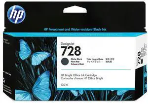 HP 728 130-ml Matte Black DesignJet Ink Cartridge, 3WX25A