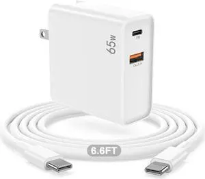 2-Port 65W Charger for MacBook Air MacBook Pro 13 14 15 16 inch 2024 2023 2022 2021 2020 M1 M2 M3 Laptop iPhone16 15 Pro Max Fast Charger with Foldable USB C PD & QC Power Adapter & 6FT USB-C Cable