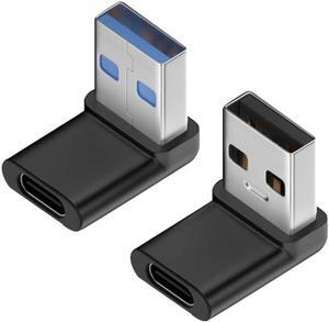 90 Degree USB to USB C Adapter (2-Pack) Right Angle USB-C Female to USB Male Converter USB 3.2 C Type Plug Adapter Vertical USB Port Changer Extender Connector (Up+Down Angle)