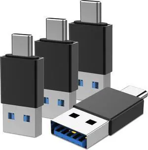 USB C to USB 3.0 Adapter (4 Pack) Type C Male to USB 3.0 Male Converter Compatible with Mobile Phones Computers Notebook Computers Black