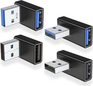 90 Degree USB 3.0 Adapter 4 Pack Up and Down Angle Left and Right Angle USB A Male to Female Converter Extender for PC Laptop USB A Charger Power Bank and More (Black)