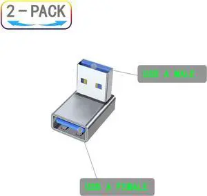 90 Degree USB A Adapter Upward Angle USB A Male to Female Converter Extender for PC Laptop USB 3.0 Charger Power Bank and More 2 Pack
