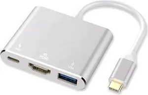 USB C to HDMI Adapter USB Type C Adapter Multiport AV Converter with 4K HDMI Output USB 3.0 Port and USB-C Charging Port Compatible Chromebook/MacBook/iMac/Samsung/Projector/Monitor (Silver)