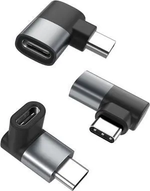 90 Degree USB C Adapter 3Pack Right Angle USB C Male to Type C 40Gbps 100W Female Extender Connector Thunderbolt 3 Up&Down Extension Converter for iPhone 16 15 MacBook Steam Switch Laptop