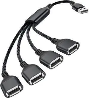 USB Splitter 1 In 4 Out 1FT USB Y Cable USB A Male to Four Female Extension Cord Adapter 4 Port Multi Multiport Extender Hub Double Dual Data Power Charger Split For Car Xbox PS4 PS5 Laptop