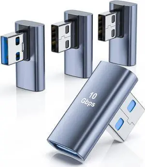 4 Pack USB 3.1 90 Degree Adapter 2*Left Angle&2*Right Angle USB A Male to Female Adapter for PC Laptop USB A Car Charger Power Bank and Most USB Devices