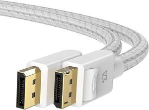 DisplayPort 1.4 Cotton-Braided Cable 8K@60Hz 5K@60Hz 4K@120Hz and HDR Support. Suitable for Laptop PC Projector TV Gaming Monitor. Black 6.6ft (2 Metres) White