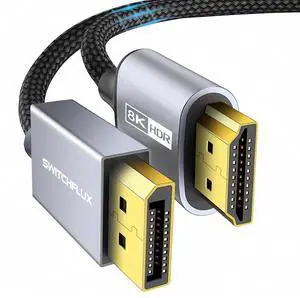 6FT DisplayPort to HDMI 8K Cable [8K@60Hz 4K@120Hz 2K@144Hz] Uni-Directional DP Source to HDMI Display DisplayPort 1.4 to HDMI 2.1 Braided Cord for AMD NVIDIA
