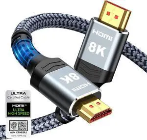8K 10K 4K HDMI Cable 48Gbps 6.6FT/2M Certified Ultra High Speed HDMI Cable Braided Cord-4K@120Hz 8K@60Hz DTS:X HDCP 2.2 & 2.3 HDR 10 Compatible with  TV/PS5/HDTV/Blu-ray