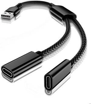 USB Male to Double USB C Female Adapter Type A Charger Cable Dual Two Splitter for iPad 8th 9th 10th Air 4th 5th Mini 6th Generation iPhone 16 15  Galaxy Note S23 S24 Google Pixel XL