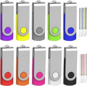 32GB Flash Drive 10 Pack Bulk Pen Drive Metal USB 2.0 Thumb Drive Swivel Memory Stick 32 GB 10 Colors Multipack Value Zip USB Drives with Lanyard