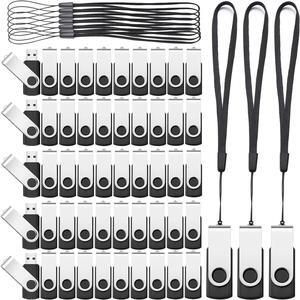 50 Pack USB 2.0 Flash Drives Bulk Portable USB Thumb Drives with Lanyards Swivel Flash Drives Thumb Drives for Office School Data Storage (128MB)