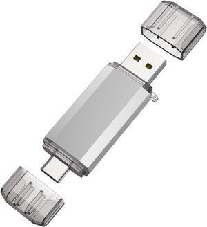 128GB USB C Flash Drive 2 in 1 USB 3.0 Type C Dual OTG Metal Thumb Drive Jump Drive Memory Stick with Keychain Suitable for USB-C Smartphones MacBook Computers and Tablets (Silver)