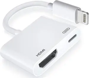 [ MFi Certified] Lightning to HDMI Adapter No Power Needed 1080P Video & Audio Sync Screen Converter with Lightning Charging Port iPhone to HDMI Adapter Compatible with iOS