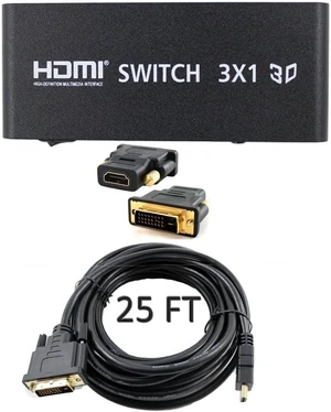SANOXY 3 Way 1x3 Powered V1.4 HDMI Switch with 25FT DVI to HDMI Cable and DVI to HDMI Adapter with HDCP Full Ultra HD 1080P / 1080i 3D Resolutions for PS3 Xbox Blu-Ray Cable BoxCable Box SANOXY 3 Way 1x3 Powered V1.4 HDMI Switch with 25FT DVI to HDMI Cable and DVI to HDMI Adapter with HDCP Full Ultra HD 1080P / 1080i 3D Resolutions for PS3 Xbox Blu-Ray Cable BoxCable Box