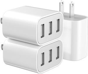 USB Wall Charger, 3 Pack 3-Port USB Charger Block Wall Adapter USB Charging Cube Brick Compatible with iPhone 8/7/6 Plus/X, iPad, Samsung Galaxy S5 S6 S7 Edge, LG, Android and More