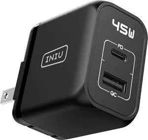 USB C Charger, INIU 2-Port 45W Super Fast Charger Type C, Mini Foldable PD PPS USB C Wall Charger Block by GaN Tech for Samsung Galaxy S23 Ultra, Note 20, MacBook, iPad Pro, iPhone 15, Steam Deck etc