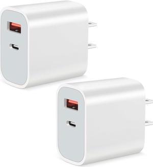 2 Pack USB C Charger Block 20W QC+PD 3.0 Type C Wall Charging Block for iPhone 11/12/13/14/15 Plus Pro Max S23/S22/S21 Android Cell Phone