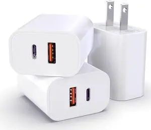 USB C Charger Block 20W Dual Port PD+QC Power Wall Charger Adapter Fast Charging Plug for iPhone 15/14/13/12/11/Pro Max/XS/XR/X  Galaxy LG and More-3Pack
