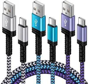 USB C Charger Cable Fast Charger Phone Android Power Cord 5FT/3Pack Braided USB A to Type C Cable Fast Charging for  Galaxy S25 S24 S23 Ultra Z Fold 5 A15 A55 A14 A54 S22 S21 S20 Pixel 9 8 7a 7