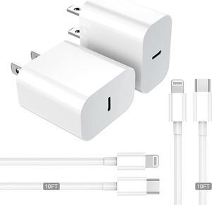 iPhone Fast Charger 2- Pack USB C Power Adapter with 10ft Long C to Lightning Cable  MFI Certified  with Fast Charging Capability for iPhone14/13/12/11/X/Xr/Pro max/Plu (White)