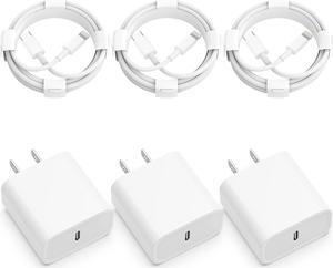 3Pack Dual Port USB-C Wall Plug-in USB Charger 20W Power Delivery + QC3.0 USB A Double Port Fast Charging Block for iPhone 15 14 13 12 Pro Max 14 Pro 12 Mini 16 Pro Max 16 Plus 16 SE X XS Cube