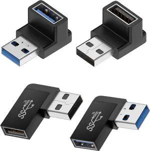 90 Degree USB 3.0 Male to Female Adapter (4 Pack) Up and Down & Left and Right Angle USB A Extender Connector for PC Laptop Hard Drive Keyboard USB A Charger Power Bank
