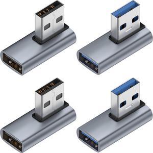 4 Pack 10Gbps USB 3.1 Male to Female Adapter Left Right Angle 90 Degree USB Cable Extension Connector Aluminum Alloy Shell for PC Desktop Laptop USB Hub USB Charger and More