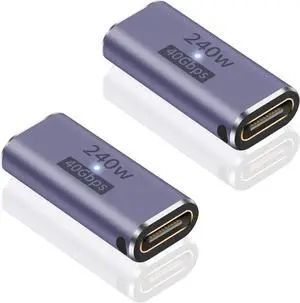 USB C Female to Female Adapter USB C Coupler 240W Power Delivery 40Gbps USB C Female to Female Coupler USB C Extender with 8K@60Hz Compatible for iPad MacBook Thunderbolt 4/3 (2Pack)