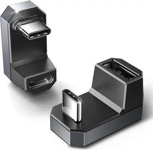 180 USB-C to USB Adapter 2 Pack 180 Degree Angle USB-C Male to USB-C Female USB-C 3.1/PD 100W and Type-C Male to USB-A Female Adapter for Steam Deck/Switch/ROG Ally/Laptop/Tablet/Phone - Grey