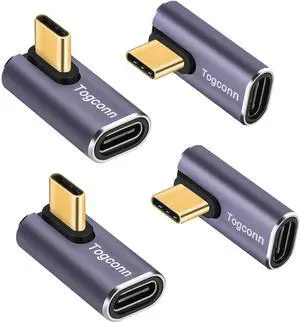 90 Degree Right Angle USB C Adapter (4 Pack) USB Type-C Male to Female Extender Connector 40Gbps 8K@60Hz Compatible with MacBook Pro/Air iPhone 15/15 Pro Max iPad Pro Tablet Phone More