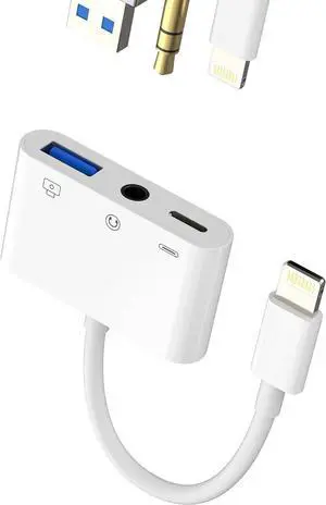 Zoyuzan 3 in 1 USB Adapter - Lightning Connector Supports USB Camera Card Reader Headphones and Bidirectional File Transfer