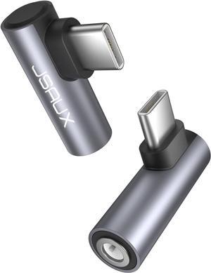 2 Pack Right Angle USB C to 3.5mm Audio Adapter Type USB C to Headphone Jack Dongle Aux Adapter Compatible with  Galaxy S24/S23/S22/S21/S20 Ultra iPad Pro Pixel iPhone 16/15/14 - Grey
