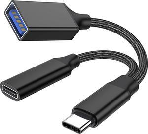 USB C to USB Adapter OTG and Charger Cable 2 in 1 USB-C Splitter with 10W PD Charging Type C OTG and USB A Female Port Compatible for Samsung S21/S20 LG G8 Pixel4 XL Google TV