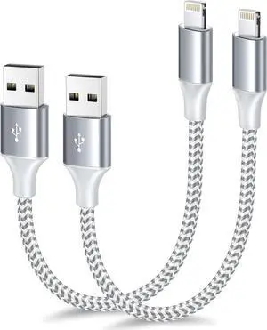 [ MFi Certified] Short iPhone Charger 1ft 2Pack USB A to Lightning Cord Nylon Braided 12 Inch Fast Charging iPhone Cable Compatible with iPhone 14 13 12 11 Pro/Max/Mini Xs SE2/iPad for Car
