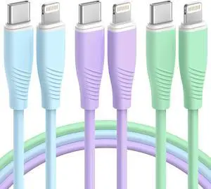 3 Pack 6 FT USB C to Lightning Cable MFi Certified iPhone Charger Fast Charging Type C to Lightning Cable Fast Charging Cord Compatible with iPhone 14 13 12 11 X 8 Pro Max Plus and More