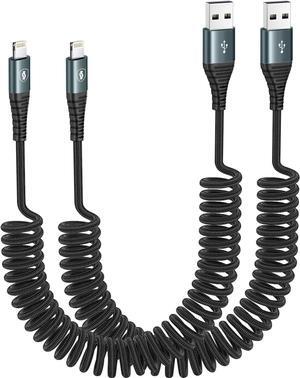 Coiled Lightning Cable 3ft Nylon Braided iPhone Charger Fast Charging for Car [Apple MFi Certified] Compatible with iPhone14/13/12/11 Pro Max/XS MAX/XR/XS/X/8/7/Plus/6S iPad/iPod-2Pack
