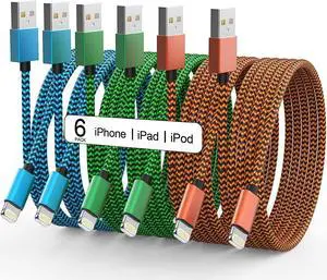 Apple MFi Certified iPhone Charger 6Pack - 3/3/6/6/10/10 FT Lightning Cable Nylon Braided USB to Fast Charging Sync Cord Compatible iPhone 14/13/12/11 Pro Max/XS/XR/X/8/7/6 /iPad