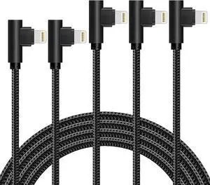 iPhone Cable 5 Pack(3/3/6/6/10FT) MFI Certified Cable Lightning Fast Charger Nylon Braided Data Cord 90 Degree Elbow for Game Video Compatible with iPhone 12 11 Pro Max XR XS Max iPod (Black)