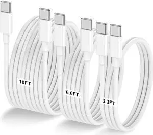 3-Pack [3.3FT+6.6FT+10FT] 60W USB C to USB C Cable Type C to Type C Cable Fast Charging Cable for iPhone 16 15 Pro Plus Pro Maxfor Galaxy S24 S23 for iPad Pro/Air for MacBook Pro/Air and More