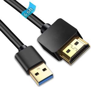 USB to HDMI Adapter Cable 6.6FT USB to HDMI Cable Male to Male Full 1080P HD Display Cable Audio Video Converter Cord for PC/Laptop to Monitor/HDTV/Projector Supports Windows 7/8/10 Mac OS