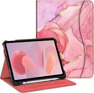 Case for iPad 10th Generation 10.9 Inch (2022 Model) Multi-Angle Viewing Protective Stand Cover with Pencil Holder & Pocket Auto Sleep/Wake Marble Pink