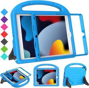 SUPLIK Kids Case for iPad 9th/8th/7th Gen - iPad 10.2 Inch Case with Built-in Screen Protector Durable Shockproof Handle Stand Blue