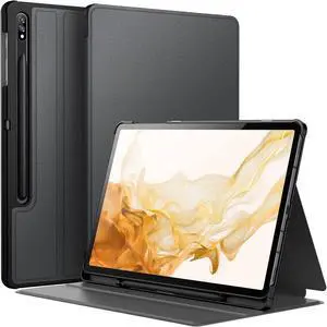 Case for  Galaxy Tab S8 Plus 2022 / S7 FE 2021 / S7 Plus 2020 12.4-Inch with S Pen Holder Slim Folio Stand Protective Tablet Cover Multi-Angle Viewing (Black)