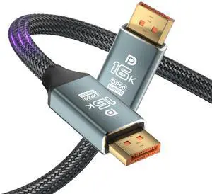 10FT DisplayPort 2.1 Cable 16K@60Hz 8K@120Hz 4K@240Hz 80Gbps Compatible with FreeSync G-Sync HDR10 HDCP 3D Gaming Monitor TV PC