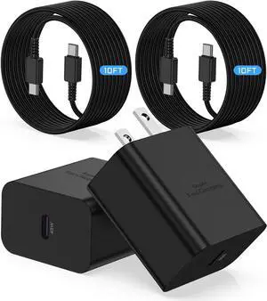 2Pack 45W Super Fast USB C Charger and 10ft Android Phone Charger Cable Cord Long Type C Wall Charging Block Plug for  Galaxy S24/S23 Ultra/S23/S23+/S22/S22 Ultra/S22 Plus/S21/Note 20/Note10+